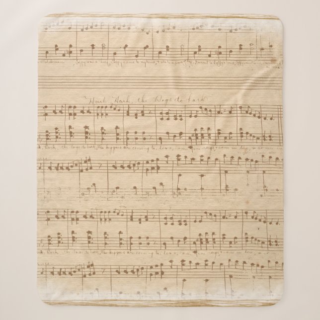 Vintage beige music notes sherpa blanket (Front)