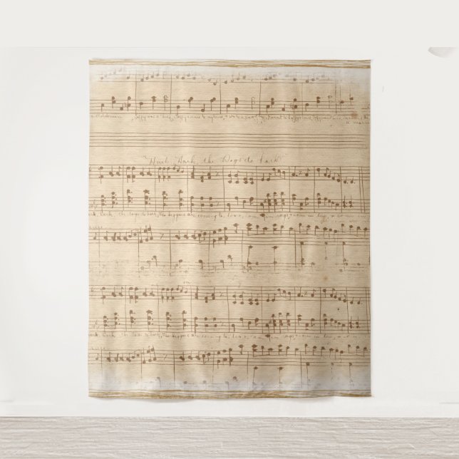 vintage beige music notes tapestry (Front)