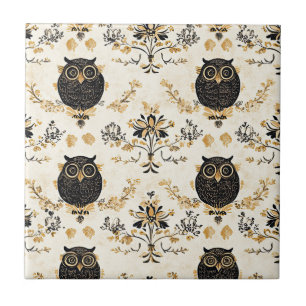 Vintage Beige Owl Nature Pattern Tile