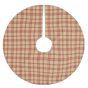 Vintage beige red plaid pattern country farmhouse brushed polyester tree skirt
