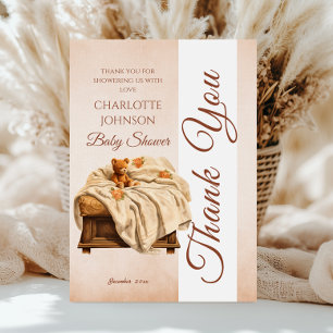 Vintage Beige Teddy Bear Baby Shower Thank You Card