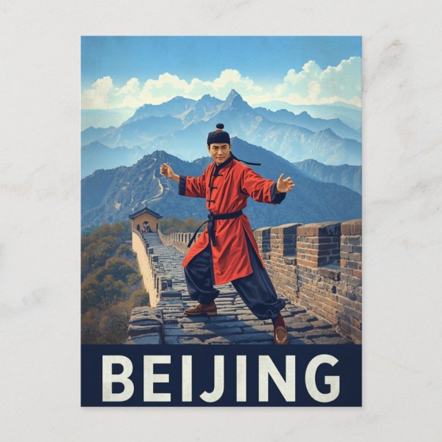 Vintage Beijing Great Wall Kung Fu Postcard (Front)