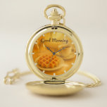 Vintage Belgian Waffle & Coffee  Pocket Watch<br><div class="desc">Classic elegance meets cosy breakfast vibes. This vintage-style pocket watch showcases a heartwarming Belgian scene of a golden waffle and steaming coffee, accompanied by the phrase “Good Morning.” A unique gift for food lovers, café connoisseurs, and those who appreciate timeless charm with a tasteful twist. Perfect for brunch dates, birthdays,...</div>