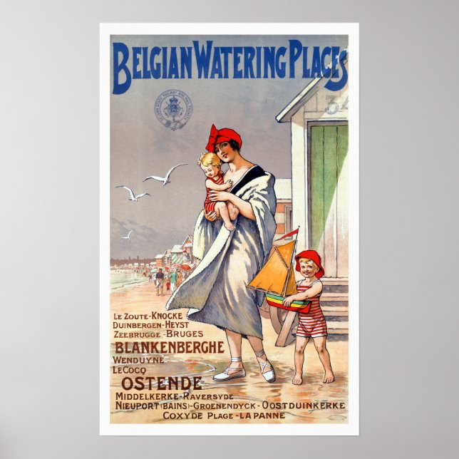Vintage Belgium Beaches Travel Poster (Front)