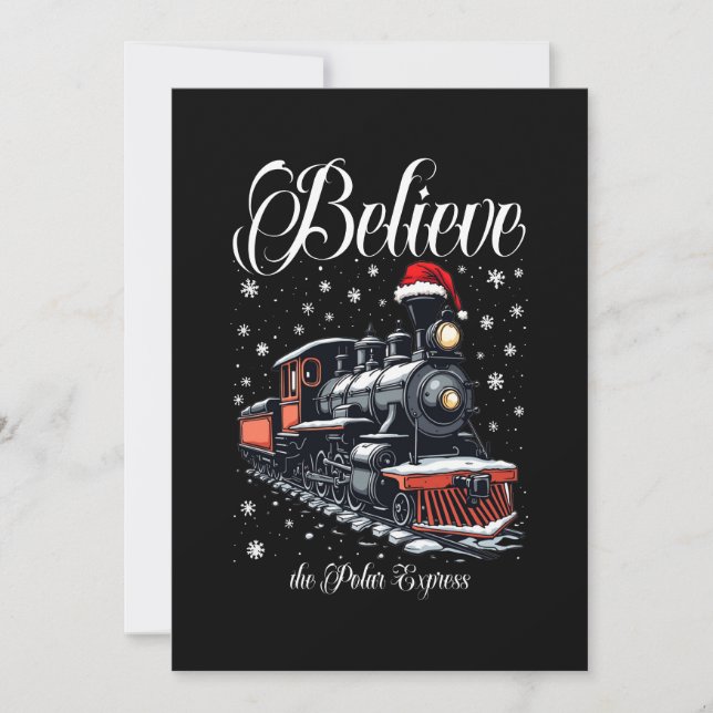 Vintage Believe Christmas Train Invitation (Front)