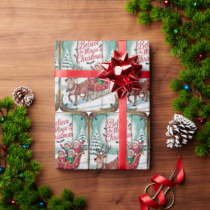 Vintage Believe Holiday Christmas Wrapping Paper