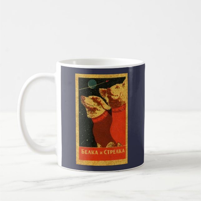 Vintage Belka & Strelka Soviet Space Dogs Coffee Mug (Left)