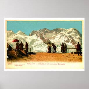 Vintage belle époque scene, Swiss Alps Poster