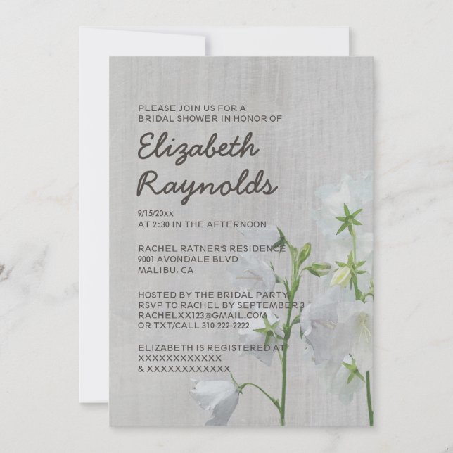 Vintage Bellflower Bridal Shower Invitations (Front)
