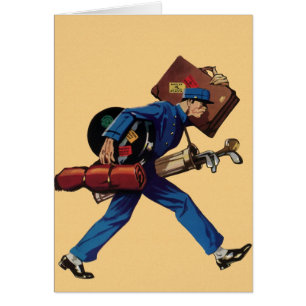 Vintage Bellhop in Uniform, Suitcase and Golf Club