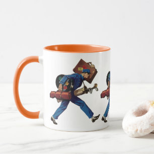 Vintage Bellhop in Uniform, Suitcase and Golf Club Mug