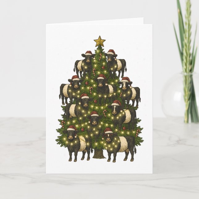 Vintage Beltie Cow Belted Galloway Christmas Tree Card (Front)