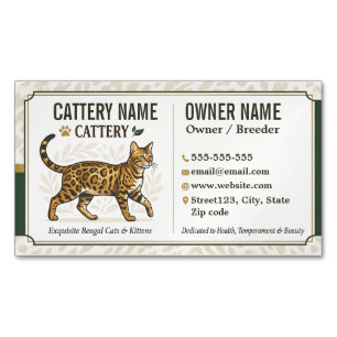 Vintage Bengal Cat Breeder Customisable  Magnetic Business Card