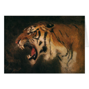 Vintage Bengal Tiger Big Cat Roaring, Wild Animal