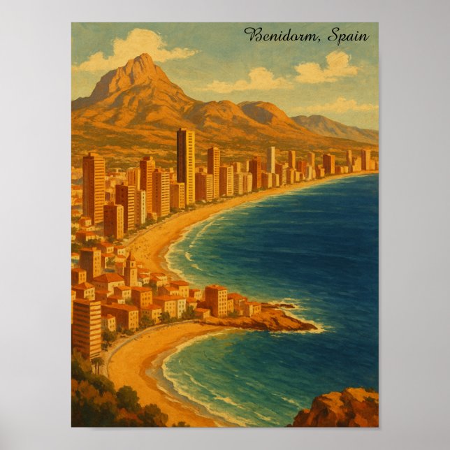 Vintage Benidorm Costa Blanca Spain Travel Poster (Front)
