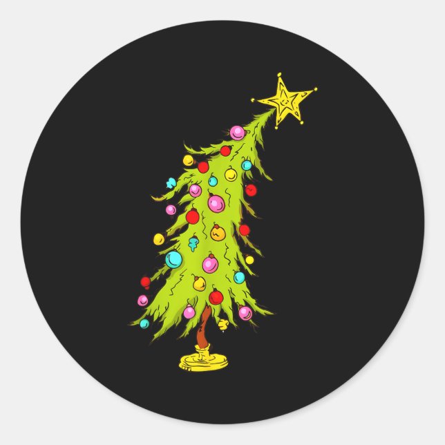 Vintage Bent Christmas Tree  Classic Round Sticker (Front)