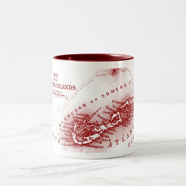 Vintage Bermuda Map, Burgundy Two-Tone Coffee Mug (Center)