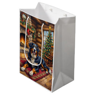 Vintage Bernese Mountain Dog Cozy Christmas Cabin  Medium Gift Bag