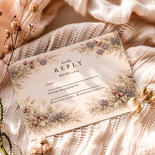 Vintage Berry Botanical Graduation Party RSVP Card (Creator Uploaded)