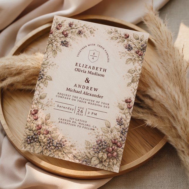 Vintage Berry Botanical Wedding Invitation (Creator Uploaded)