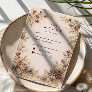 Vintage Berry Botanical Wedding RSVP Card