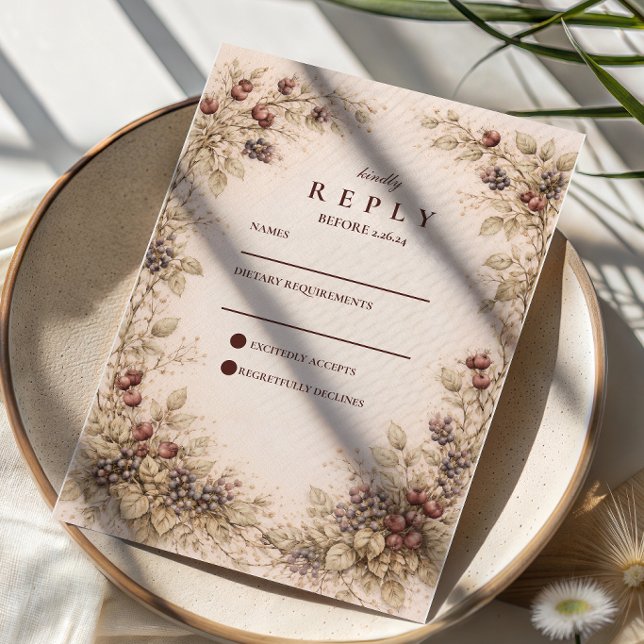 Vintage Berry Botanical Wedding RSVP Card (Creator Uploaded)