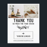 Vintage Berry Branch Logo & Photos Order Thank You Flyer<br><div class="desc">Thank you for your order insert card for the products you send to your customers. Small business thank you cards in white personalised with your logo and two photos of your product. Add a discount code, social media, and additional info on the back. Vintage inspired small business insert card in...</div>
