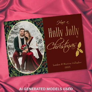 Vintage Berry Red Holly Jolly Christmas