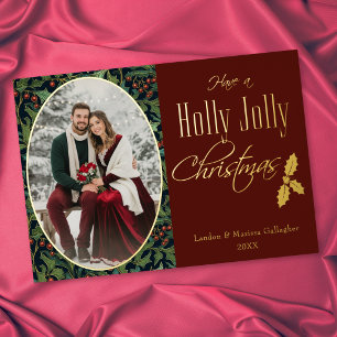 Vintage Berry Red Holly Jolly Christmas