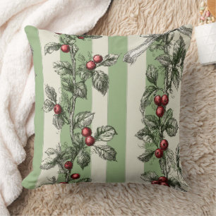Vintage Berry Vine & Ribbon Botanical Stripe Cushion