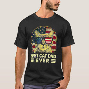 Vintage Best Cat Dad Ever American Flag Us  Father T-Shirt