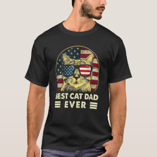 Vintage Best Cat Dad Ever American Flag Us Father T-Shirt