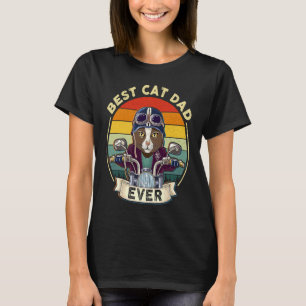 Vintage Best Cat Dad Ever Cat Riding Motorcycle Fa T-Shirt