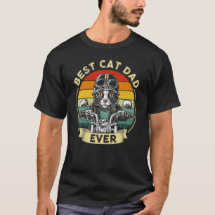 Vintage Best Cat Dad Ever Cat Riding Motorcycle Fa T-Shirt