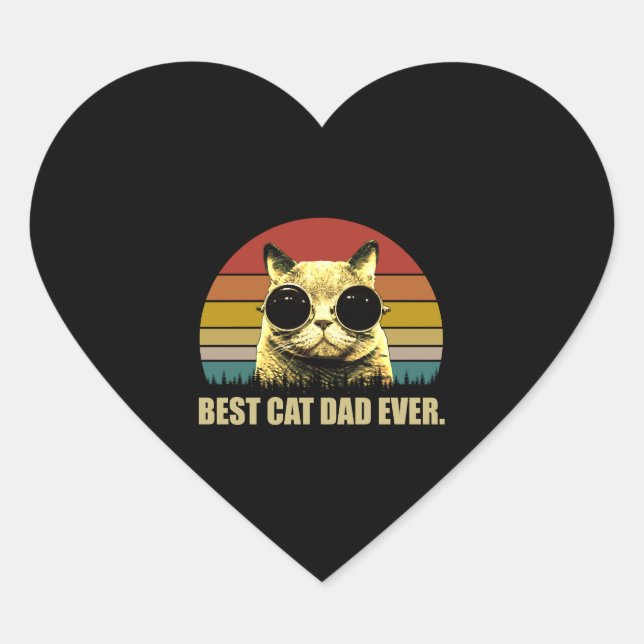Vintage Best Cat Dad Ever Heart Sticker (Front)