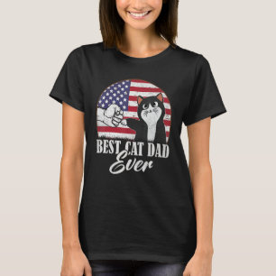Vintage Best Cat Dad Ever Usa Flag Cat Daddy Fathe T-Shirt