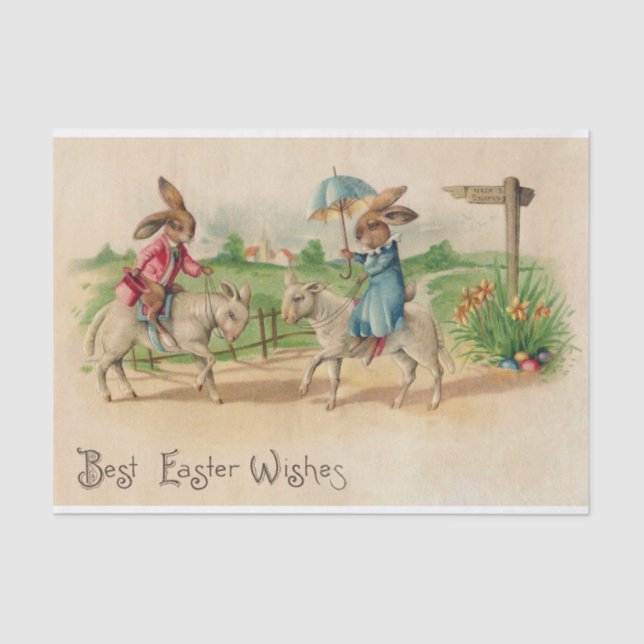 Vintage Best Easter Wishes Rabbits Sheep Tissue Paper (Front)