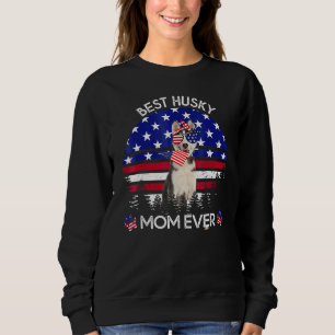 Vintage Best Husky Mum Ever American Flag Dog 4th  Sweatshirt