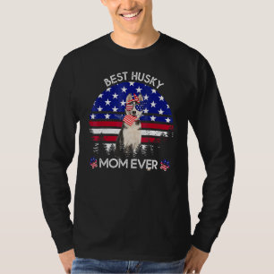 Vintage Best Husky Mum Ever American Flag Dog 4th T-Shirt