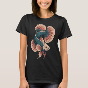 Vintage Betta Fish Illustration - Retro Siamese Fi T-Shirt