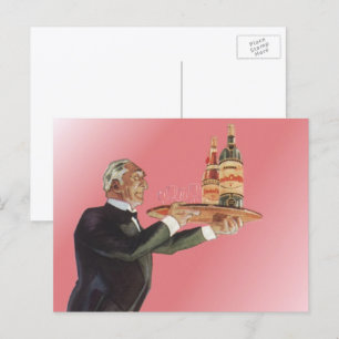 Vintage Beverages, Butler Serving Wine on Tray Postcard