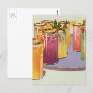 Vintage Beverages, Drinks with Ice Cubes on a Tray Postcard