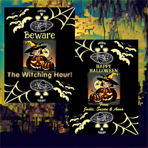 Vintage Beware The Witching Hour Freaky Halloween  Holiday Card