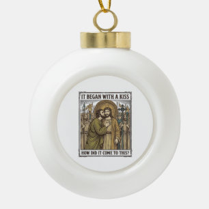 Vintage Biblical Betrayal Kiss Ceramic Ball Christmas Ornament