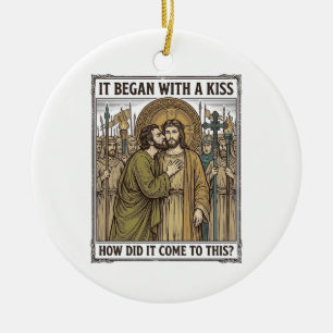 Vintage Biblical Betrayal Kiss Ceramic Tree Decoration