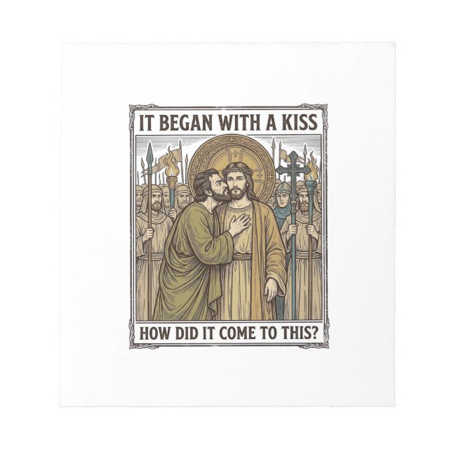 Vintage Biblical Betrayal Kiss Notepad (Front)