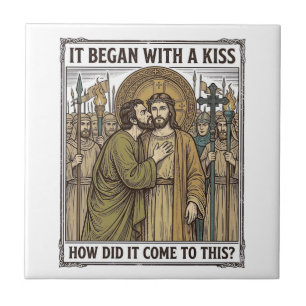 Vintage Biblical Betrayal Kiss Tile