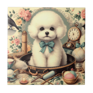 Vintage Bichon Frisé Painting Tile