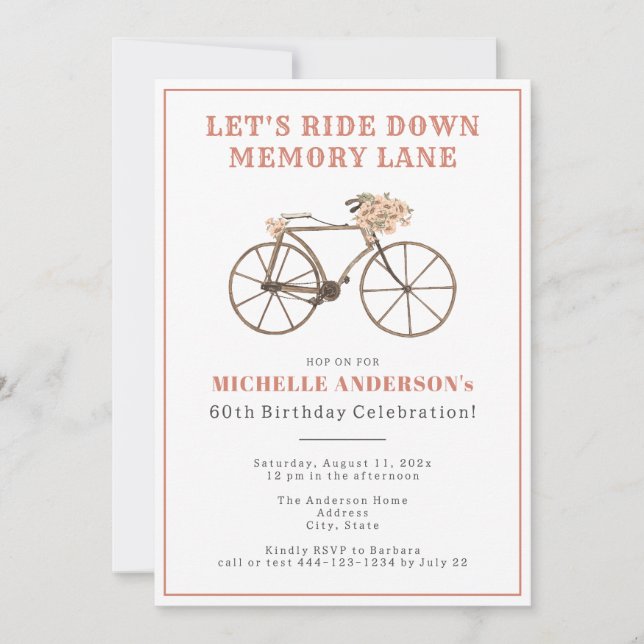 Vintage Bicycle 60th Birthday Party Invitation (Front)