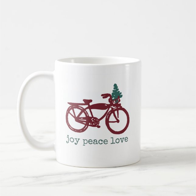Vintage bicycle and Christmas tree design Coffee Mug (Left)